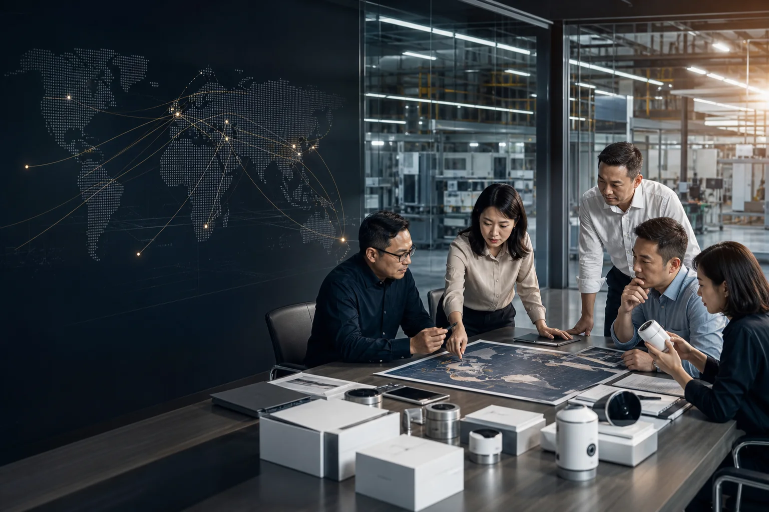 A Chinese export team preparing an international market plan