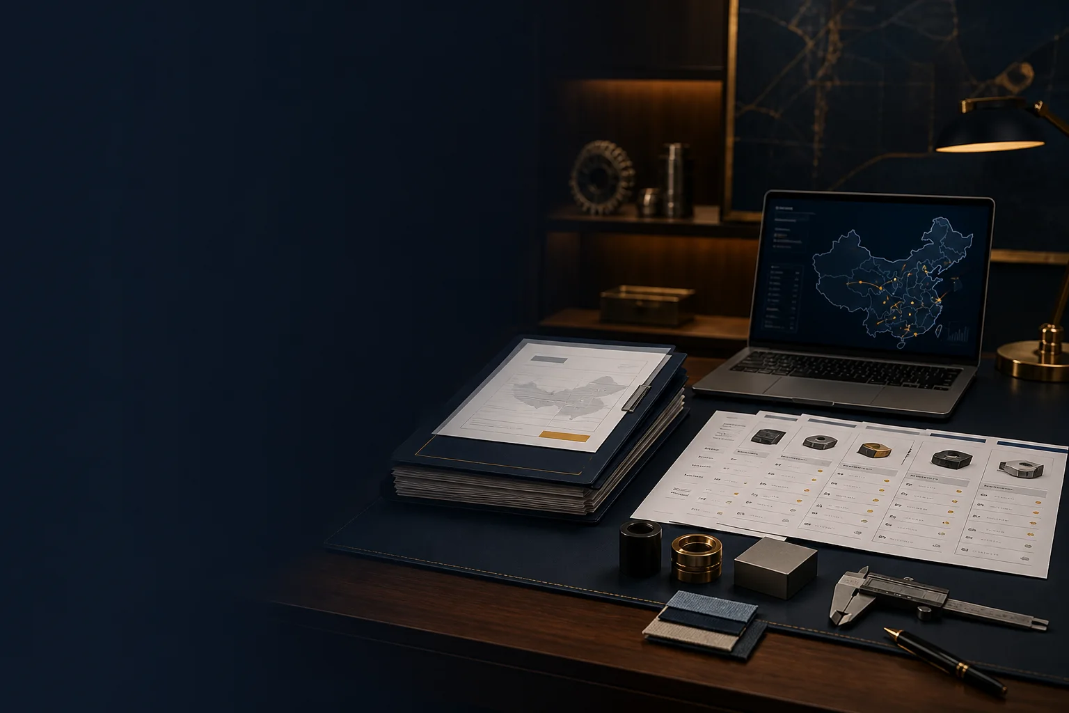 A structured sourcing decision desk with product samples and supplier evidence